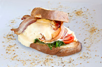 Bacon and poached egg sandwich